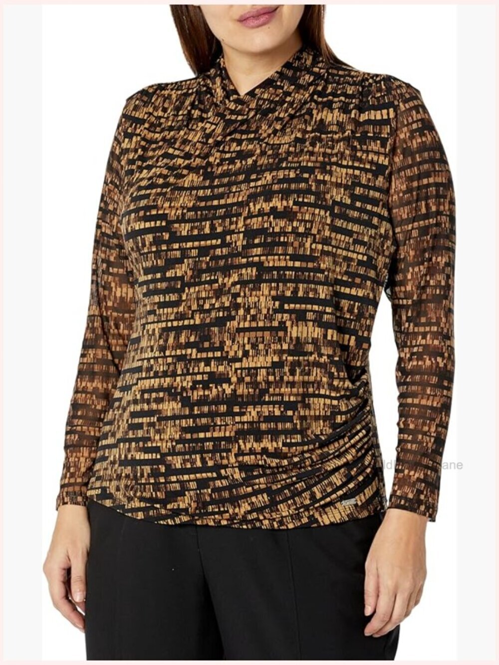 Wrap Detail Printed Long Sleeve Sweater Yoga Blouse Woven Blouse